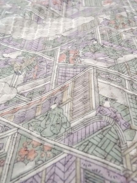 画像8: N0717G  女性用 小紋  シルク（正絹）  灰色がかった マルチカラー, 源氏雲 【中古】 【USED】 【リサイクル】 ★★★☆☆ (8)