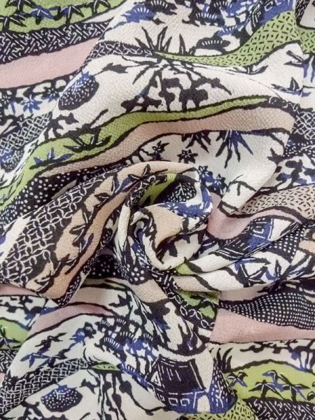 画像12: N0717H  女性用 小紋  シルク(正絹)   マルチカラー, 花 【中古】 【USED】 【リサイクル】 ★★☆☆☆ (12)