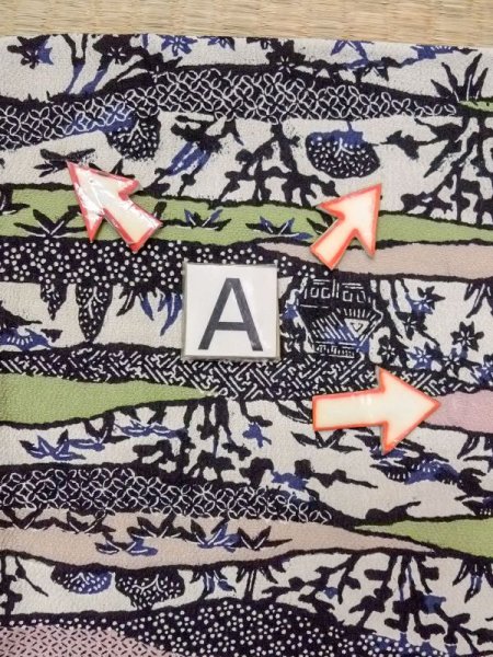 画像14: N0717H  女性用 小紋  シルク(正絹)   マルチカラー, 花 【中古】 【USED】 【リサイクル】 ★★☆☆☆ (14)