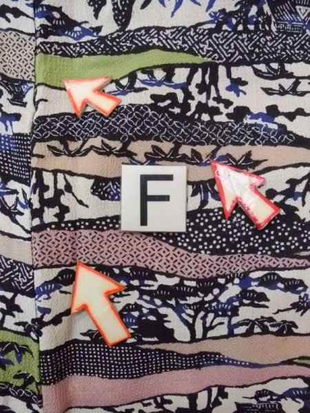画像19: N0717H  女性用 小紋  シルク(正絹)   マルチカラー, 花 【中古】 【USED】 【リサイクル】 ★★☆☆☆ (19)