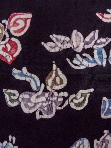 画像7: N0717J  女性用 小紋  シルク(正絹)   黒, 花 【中古】 【USED】 【リサイクル】 ★★☆☆☆ (7)