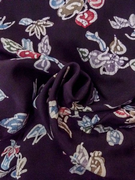 画像12: N0717J  女性用 小紋  シルク(正絹)   黒, 花 【中古】 【USED】 【リサイクル】 ★★☆☆☆ (12)