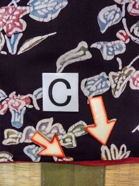 画像16: N0717J  女性用 小紋  シルク(正絹)   黒, 花 【中古】 【USED】 【リサイクル】 ★★☆☆☆ (16)