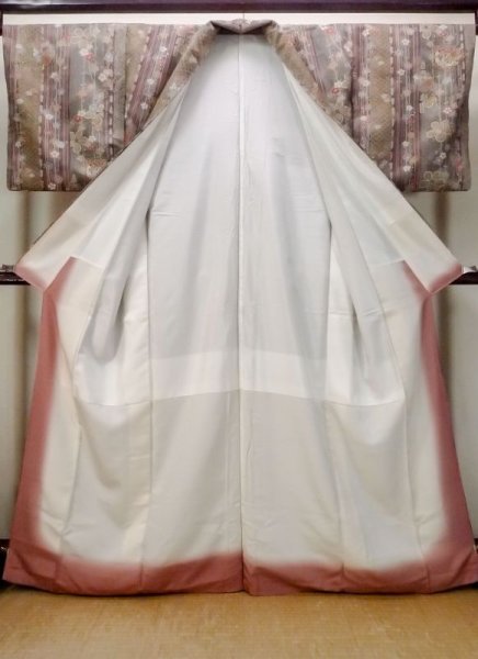 画像2: N0717K  女性用 小紋  シルク(正絹)  灰色がかった マルチカラー, 桜 【中古】 【USED】 【リサイクル】 ★★★☆☆ (2)