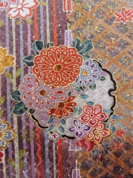 画像5: N0717K  女性用 小紋  シルク(正絹)  灰色がかった マルチカラー, 桜 【中古】 【USED】 【リサイクル】 ★★★☆☆ (5)