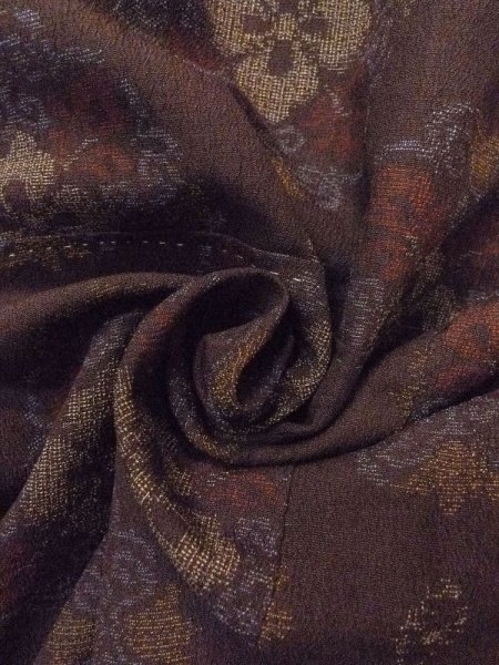 画像11: N0717M Mint  女性用 紬 染み黄変多数 シルク(正絹)   茶色, 唐花 【中古】 【USED】 【リサイクル】 ★★★★☆ (11)
