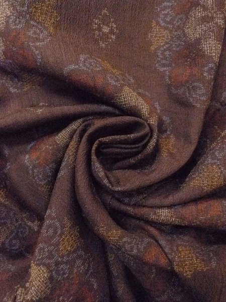 画像12: N0717M Mint  女性用 紬 染み黄変多数 シルク(正絹)   茶色, 唐花 【中古】 【USED】 【リサイクル】 ★★★★☆ (12)