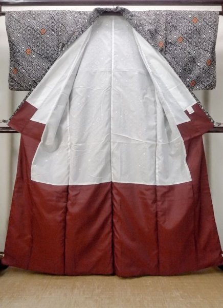 画像2: N0717N  女性用 小紋  化繊   黒, 松皮菱 【中古】 【USED】 【リサイクル】 ★☆☆☆☆ (2)