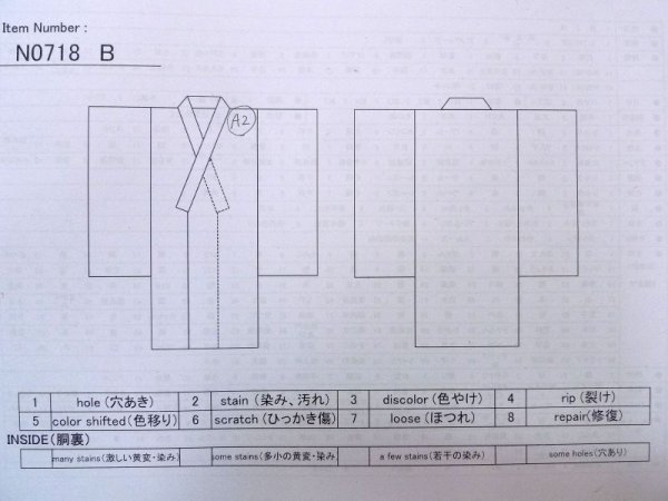 画像13: N0718B  男性用着物  シルク（正絹）  深い 青, 縞 【中古】 【USED】 【リサイクル】 ★★★☆☆ (13)