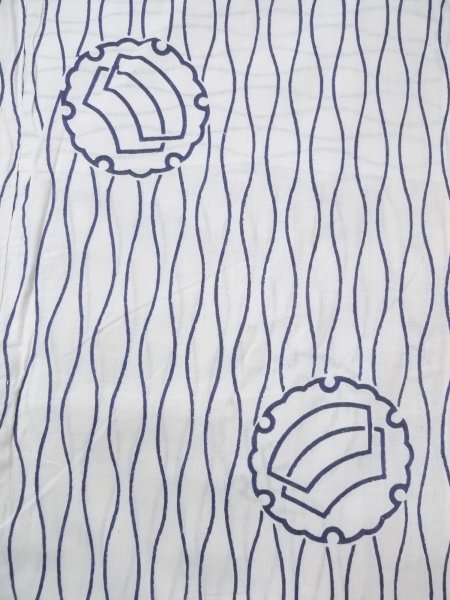 画像3: N0731H  浴衣（日本製）  綿   藍, 扇 【中古】 【USED】 【リサイクル】 ★★☆☆☆ (3)