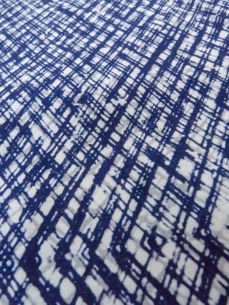画像9: N0731O  浴衣（日本製）  綿   藍, チェック柄 【中古】 【USED】 【リサイクル】 ★★★☆☆ (9)