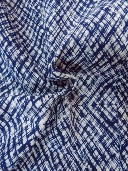 画像11: N0731O  浴衣（日本製）  綿   藍, チェック柄 【中古】 【USED】 【リサイクル】 ★★★☆☆ (11)