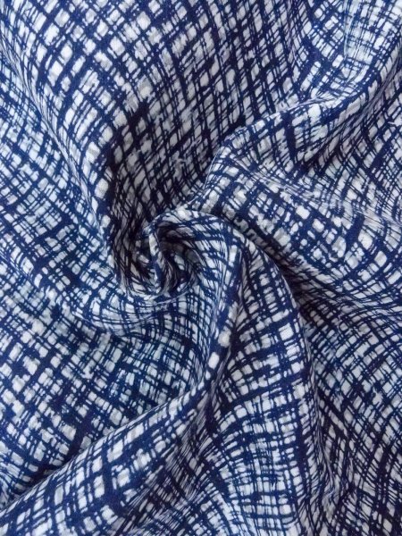 画像12: N0731O  浴衣（日本製）  綿   藍, チェック柄 【中古】 【USED】 【リサイクル】 ★★★☆☆ (12)