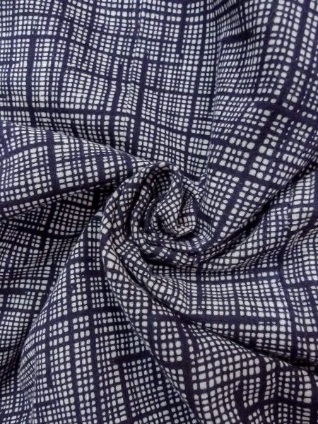 画像12: N0731V  男性用浴衣  綿   藍, チェック柄 【中古】 【USED】 【リサイクル】 ★☆☆☆☆ (12)