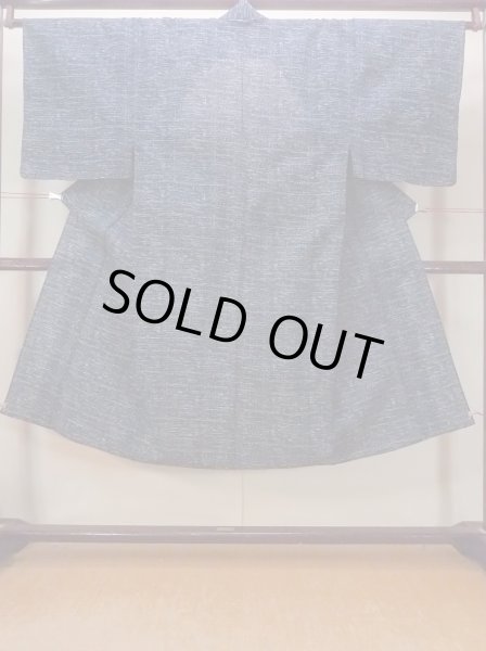 画像1: N0731X  男性用浴衣  麻  深い 藍, チェック柄 【中古】 【USED】 【リサイクル】 ★★★☆☆ (1)