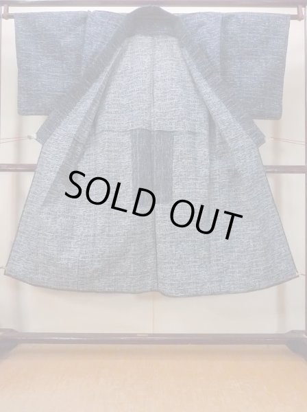 画像2: N0731X  男性用浴衣  麻  深い 藍, チェック柄 【中古】 【USED】 【リサイクル】 ★★★☆☆ (2)