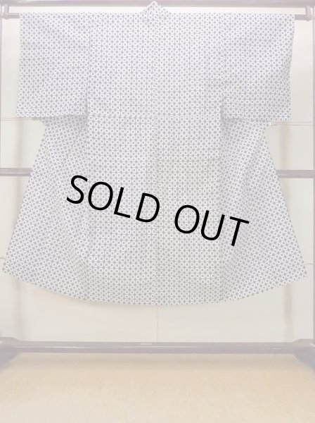 画像1: N0731Y  男性用浴衣  綿   藍, 幾何学模様 【中古】 【USED】 【リサイクル】 ★☆☆☆☆ (1)