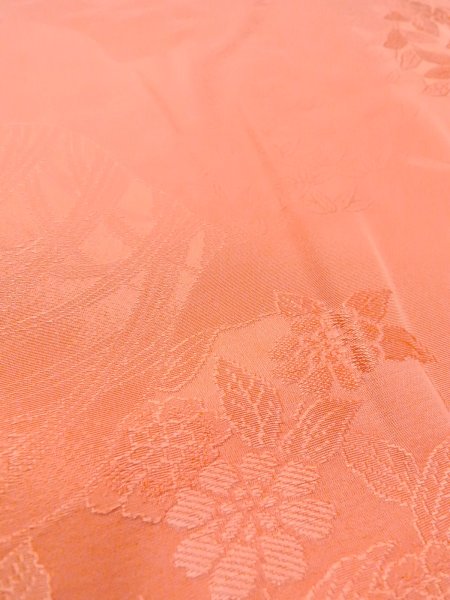 画像8: N0814I  女性用 色無地  シルク(正絹)  光沢のある 珊瑚色, 草 【中古】 【USED】 【リサイクル】 ★★★☆☆ (8)