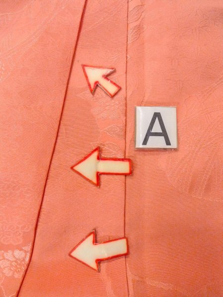 画像14: N0814I  女性用 色無地  シルク(正絹)  光沢のある 珊瑚色, 草 【中古】 【USED】 【リサイクル】 ★★★☆☆ (14)