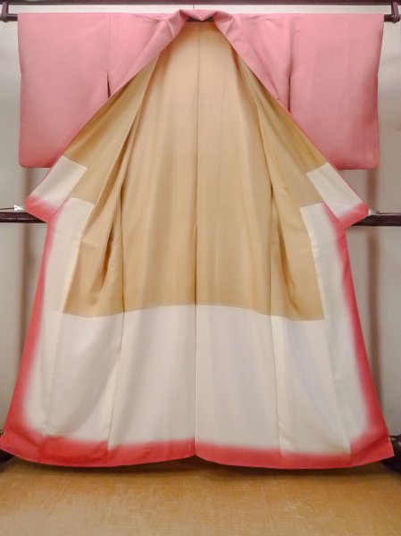 画像2: N0814K  女性用 江戸小紋 鮫小紋 シルク(正絹)   珊瑚色,  【中古】 【USED】 【リサイクル】 ★★★☆☆ (2)