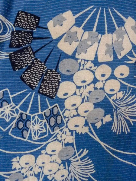 画像5: N0814L  女性用 小紋  シルク（正絹）   青, 菊 【中古】 【USED】 【リサイクル】 ★☆☆☆☆ (5)