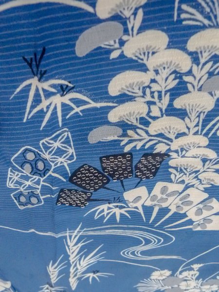 画像10: N0814L  女性用 小紋  シルク（正絹）   青, 菊 【中古】 【USED】 【リサイクル】 ★☆☆☆☆ (10)