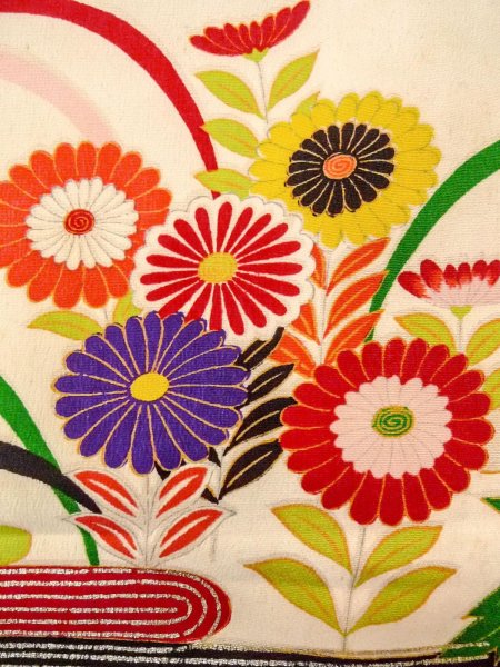 画像7: N0814M  女性用 小紋  シルク（正絹）   オフ　ホワイト, ぼたん 【中古】 【USED】 【リサイクル】 ★★☆☆☆ (7)