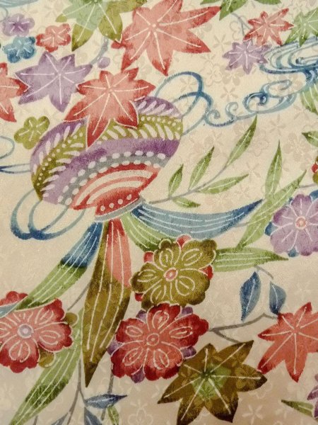 画像5: N0814P  女性用 小紋  シルク(正絹)   アイボリー, 菊 【中古】 【USED】 【リサイクル】 ★★☆☆☆ (5)