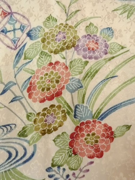 画像7: N0814P  女性用 小紋  シルク(正絹)   アイボリー, 菊 【中古】 【USED】 【リサイクル】 ★★☆☆☆ (7)