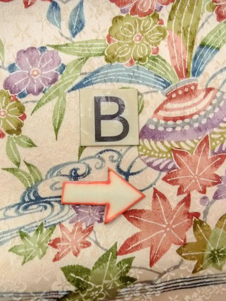 画像15: N0814P  女性用 小紋  シルク(正絹)   アイボリー, 菊 【中古】 【USED】 【リサイクル】 ★★☆☆☆ (15)