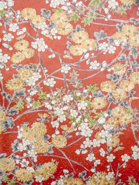 画像3: N0814Q  女性用 小紋  シルク(正絹)  淡い 朱赤, 菊 【中古】 【USED】 【リサイクル】 ★★★☆☆ (3)