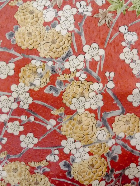 画像6: N0814Q  女性用 小紋  シルク(正絹)  淡い 朱赤, 菊 【中古】 【USED】 【リサイクル】 ★★★☆☆ (6)