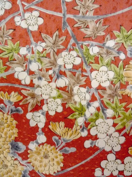 画像7: N0814Q  女性用 小紋  シルク(正絹)  淡い 朱赤, 菊 【中古】 【USED】 【リサイクル】 ★★★☆☆ (7)