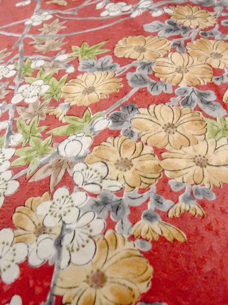 画像8: N0814Q  女性用 小紋  シルク(正絹)  淡い 朱赤, 菊 【中古】 【USED】 【リサイクル】 ★★★☆☆ (8)