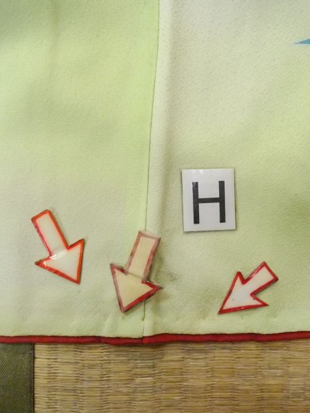 画像22: N0814R  女性用 付下げ  シルク（正絹） 光沢のある 淡い 黄緑色, ききょう 【中古】 【USED】 【リサイクル】 ★★☆☆☆ (22)