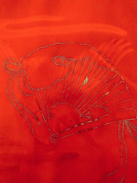 画像6: N0814W  女性用 子供用 長襦袢、他ダメージ シルク(正絹)   赤色, 花 【中古】 【USED】 【リサイクル】 ★☆☆☆☆ (6)