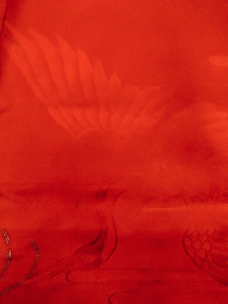 画像7: N0814W  女性用 子供用 長襦袢、他ダメージ シルク(正絹)   赤色, 花 【中古】 【USED】 【リサイクル】 ★☆☆☆☆ (7)