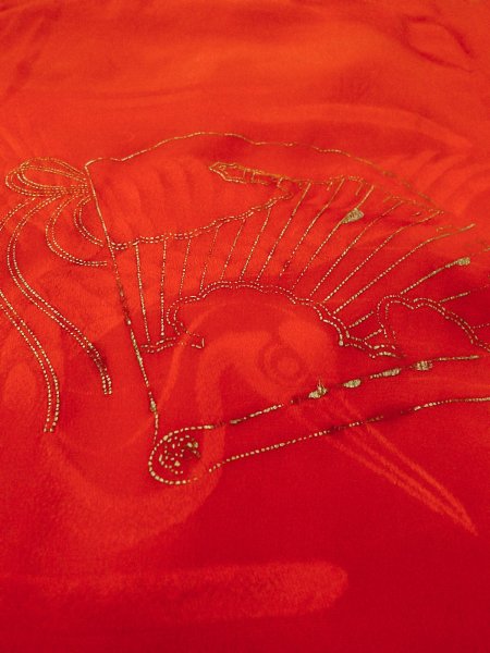 画像11: N0814W  女性用 子供用 長襦袢、他ダメージ シルク(正絹)   赤色, 花 【中古】 【USED】 【リサイクル】 ★☆☆☆☆ (11)