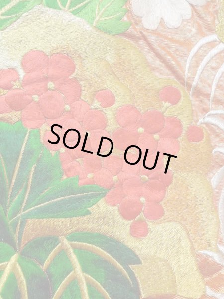 画像14: N0827C  女性用 打掛  シルク(正絹)  光沢のある 橙色, ぼたん 【中古】 【USED】 【リサイクル】 ★★★☆☆ (14)