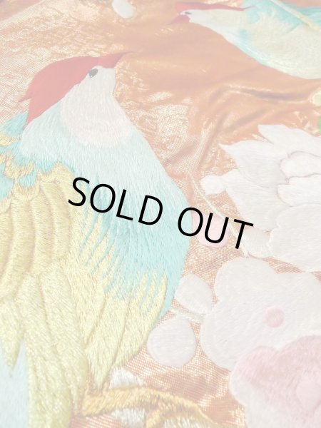 画像24: N0827C  女性用 打掛  シルク(正絹)  光沢のある 橙色, ぼたん 【中古】 【USED】 【リサイクル】 ★★★☆☆ (24)