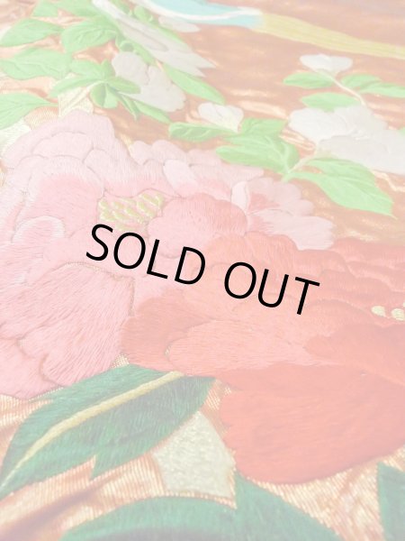 画像27: N0827C  女性用 打掛  シルク(正絹)  光沢のある 橙色, ぼたん 【中古】 【USED】 【リサイクル】 ★★★☆☆ (27)