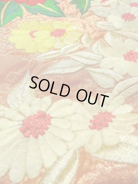 画像34: N0827C  女性用 打掛  シルク(正絹)  光沢のある 橙色, ぼたん 【中古】 【USED】 【リサイクル】 ★★★☆☆ (34)