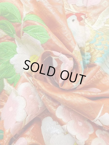 画像35: N0827C  女性用 打掛  シルク(正絹)  光沢のある 橙色, ぼたん 【中古】 【USED】 【リサイクル】 ★★★☆☆ (35)