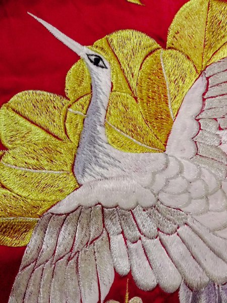 画像18: N0827G  女性用 掛下  シルク（正絹）  光沢のある 赤色, 梅 【中古】 【USED】 【リサイクル】 ★★★☆☆ (18)