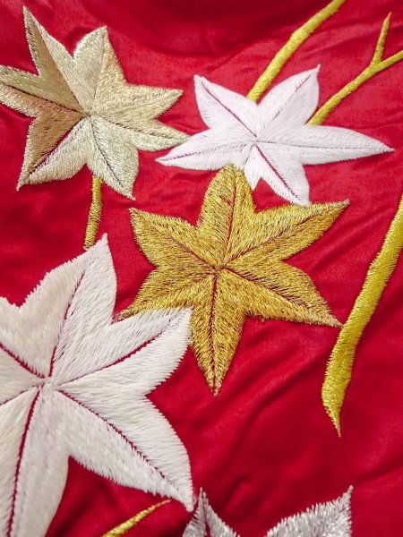 画像29: N0827G  女性用 掛下  シルク（正絹）  光沢のある 赤色, 梅 【中古】 【USED】 【リサイクル】 ★★★☆☆ (29)