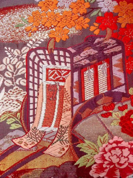 画像19: N0827L Mint  女性用 打掛 メタル糸 シルク（正絹）   赤色, 桜 【中古】 【USED】 【リサイクル】 ★★★★☆ (19)