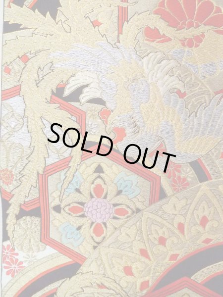 画像3: N0913A 袋帯 女性用着物 シルク（正絹）   黒 花 【中古】 【USED】 【リサイクル】 ★★★★☆ (3)