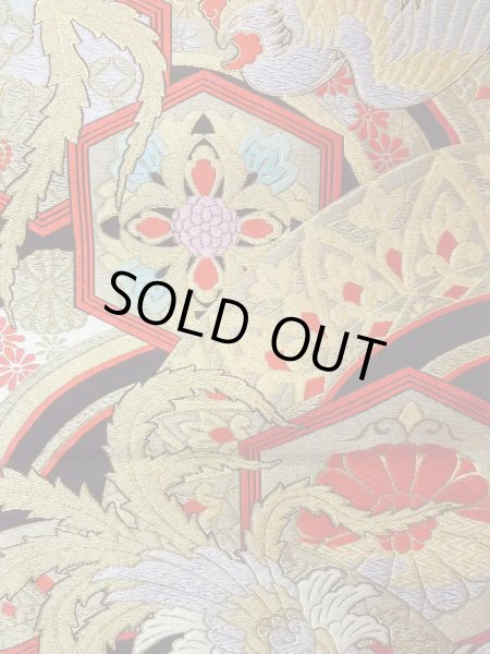 画像4: N0913A 袋帯 女性用着物 シルク（正絹）   黒 花 【中古】 【USED】 【リサイクル】 ★★★★☆ (4)