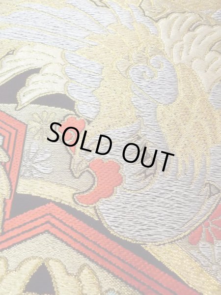 画像5: N0913A 袋帯 女性用着物 シルク（正絹）   黒 花 【中古】 【USED】 【リサイクル】 ★★★★☆ (5)