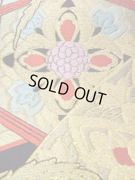 画像6: N0913A 袋帯 女性用着物 シルク（正絹）   黒 花 【中古】 【USED】 【リサイクル】 ★★★★☆ (6)